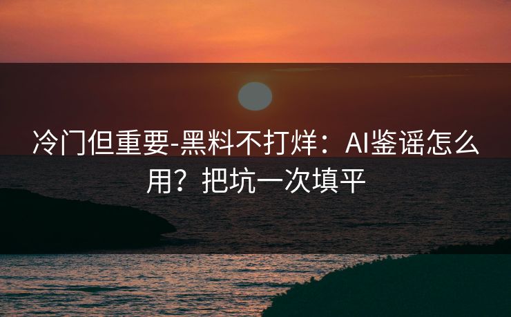 冷门但重要-黑料不打烊：AI鉴谣怎么用？把坑一次填平