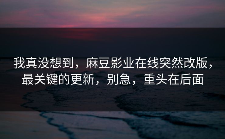我真没想到，麻豆影业在线突然改版，最关键的更新，别急，重头在后面