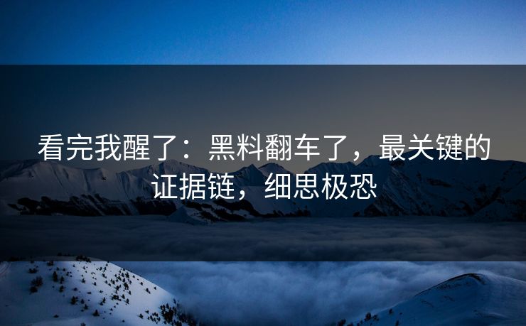 看完我醒了：黑料翻车了，最关键的证据链，细思极恐